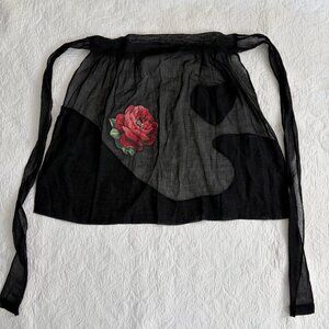 Apron - sheer black with rose